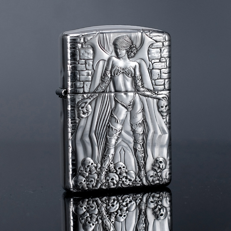 zippo之宝打火机纯银盔甲立体浮雕蚊版3d风中女郎zippo