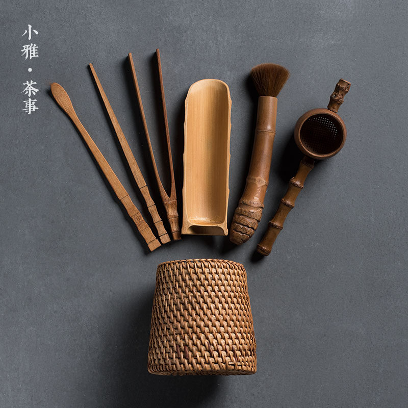 藤编茶道六君子套装手工竹制草编茶艺组合茶夹茶道