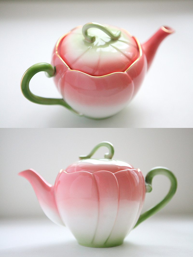 胖兔美家出口意大利手绘釉下陶瓷花朵造型不规则茶杯