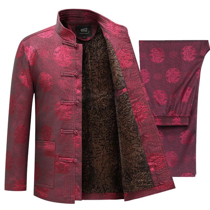 冬季唐装套装中老年人爷爷外套中国国风加绒过寿唐装