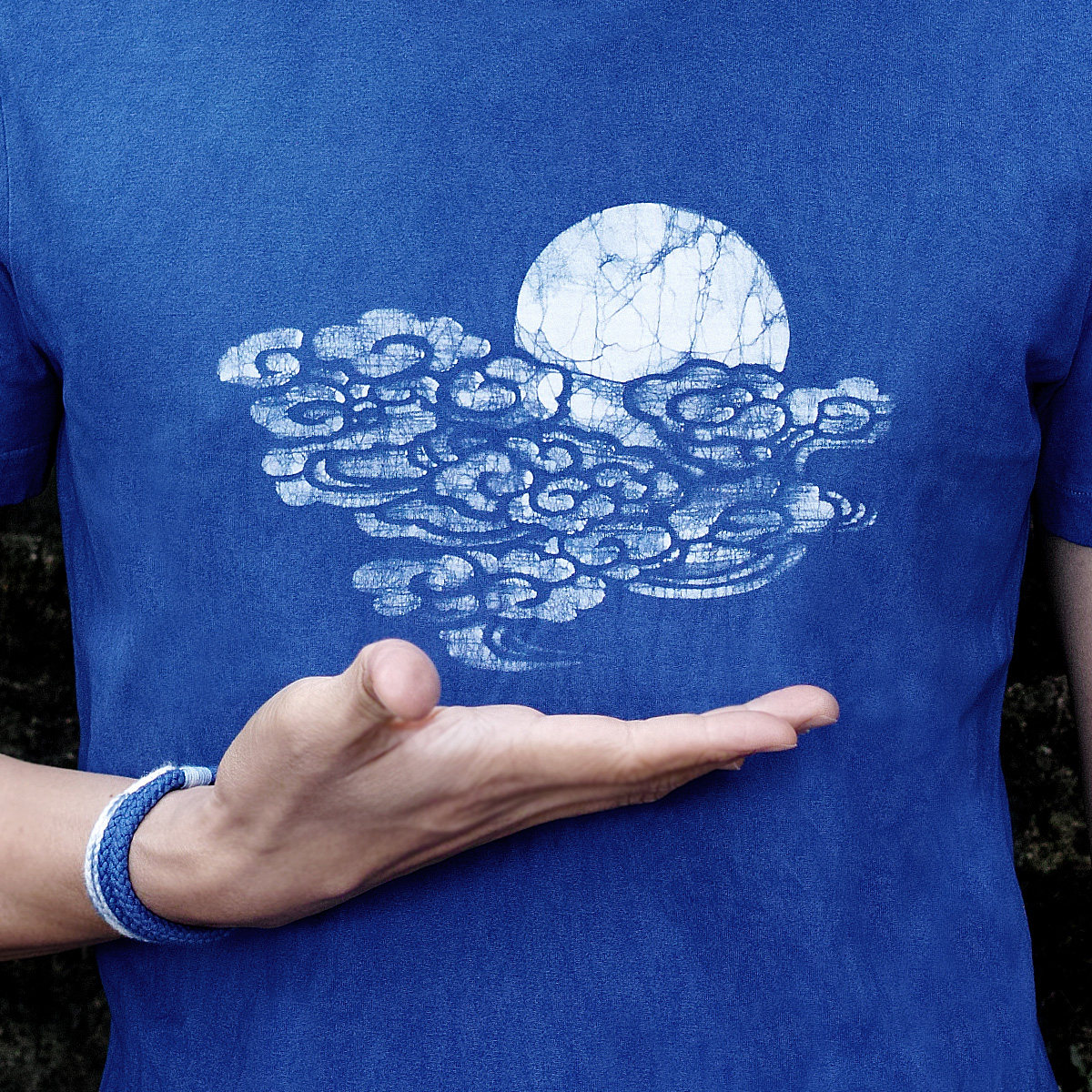 草木短袖蜡染手绘indigo手工云纹设计原创蓝染t恤
