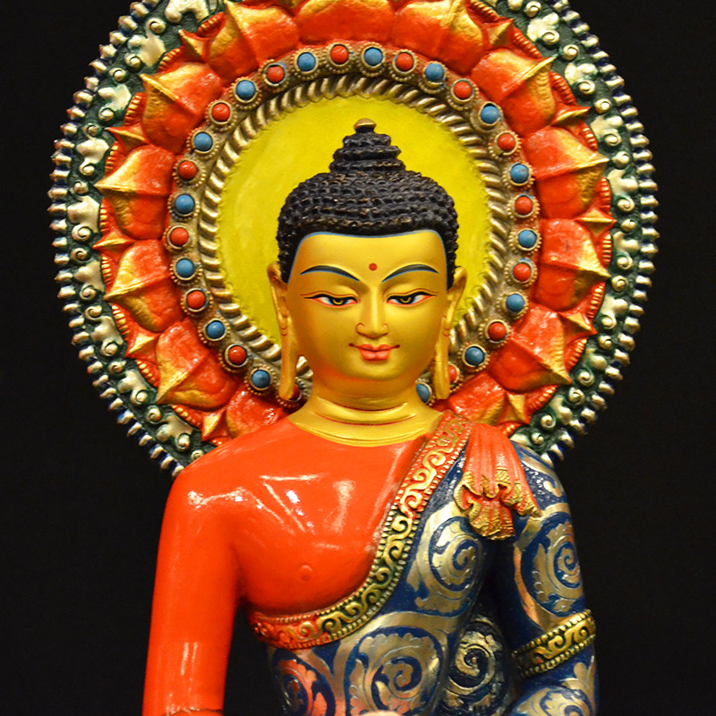 尼泊尔手工艺紫铜彩绘阿弥陀佛密宗精品佛像摆件36cm摆件