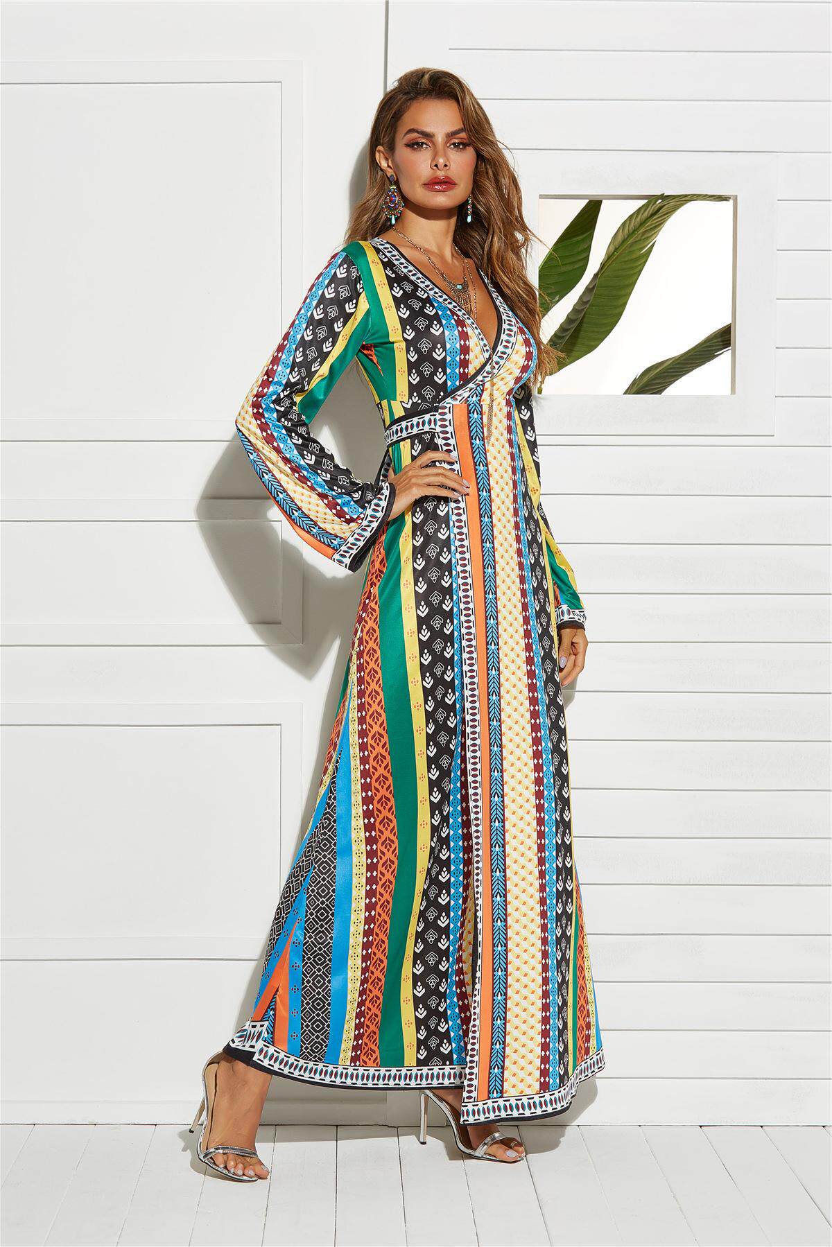 dresswomenlongretrobandage非洲民族风连衣裙长裙连衣裙