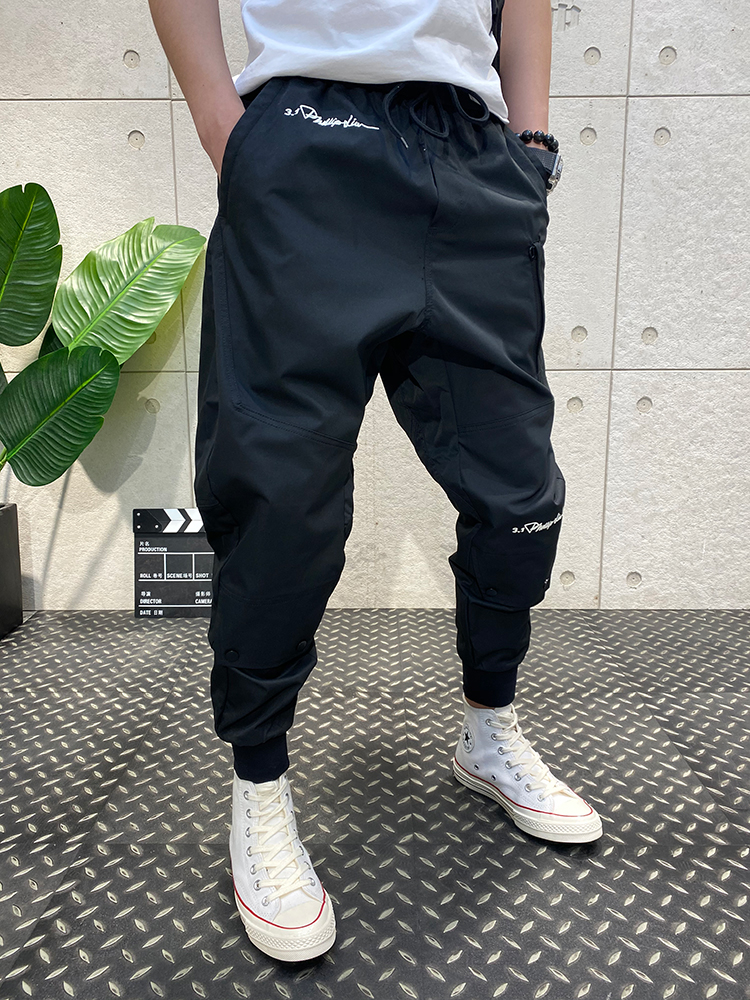 CEO男装春夏新款哈伦裤潮流时尚收脚工装裤宽松黑色休闲裤小脚裤