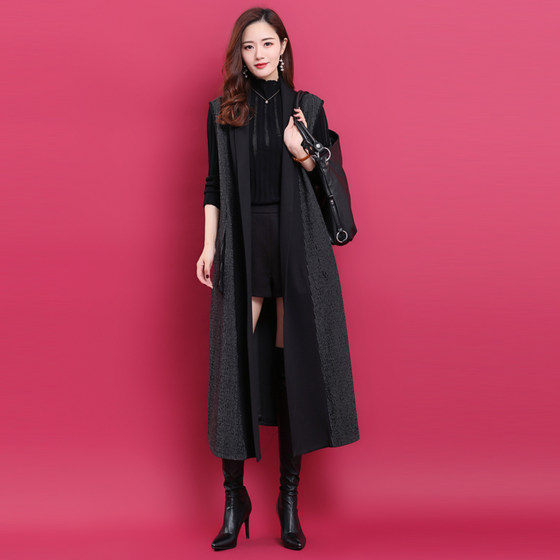 Fashion Long Sleeveless Vest Women's 2021 Autumn Winter New Slim Stripe Stitching Versatile Suit Collar Wool Coat Fashion Long Sleeveless Vest Women's 2021 Autumn Winter New Slim Stripe Stitching Versatile Suit Collar Wool Coat