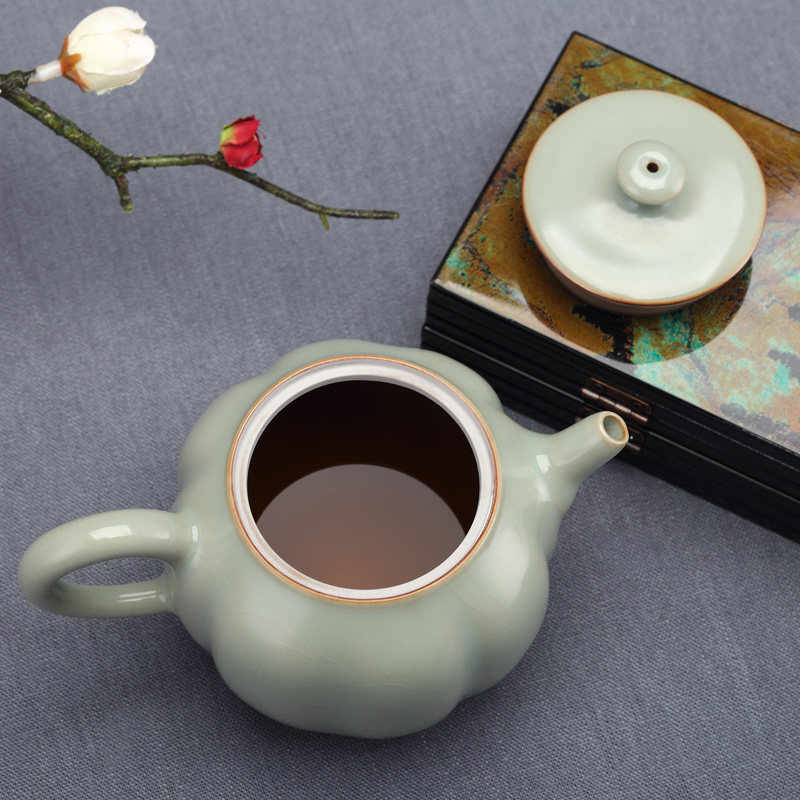 中式汝窑分寸泡茶壶手工功夫茶具过滤泡茶器复古单壶沏茶可养开片