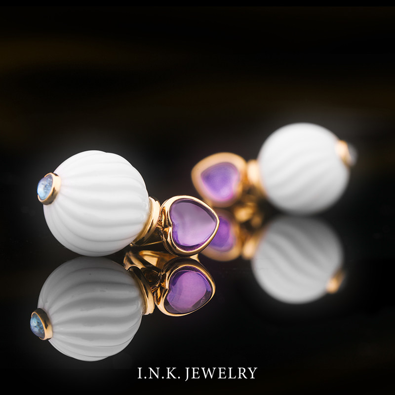 陶瓷现货18k耳钉彩宝金陶瓷耳环ink明珠亮如耳饰