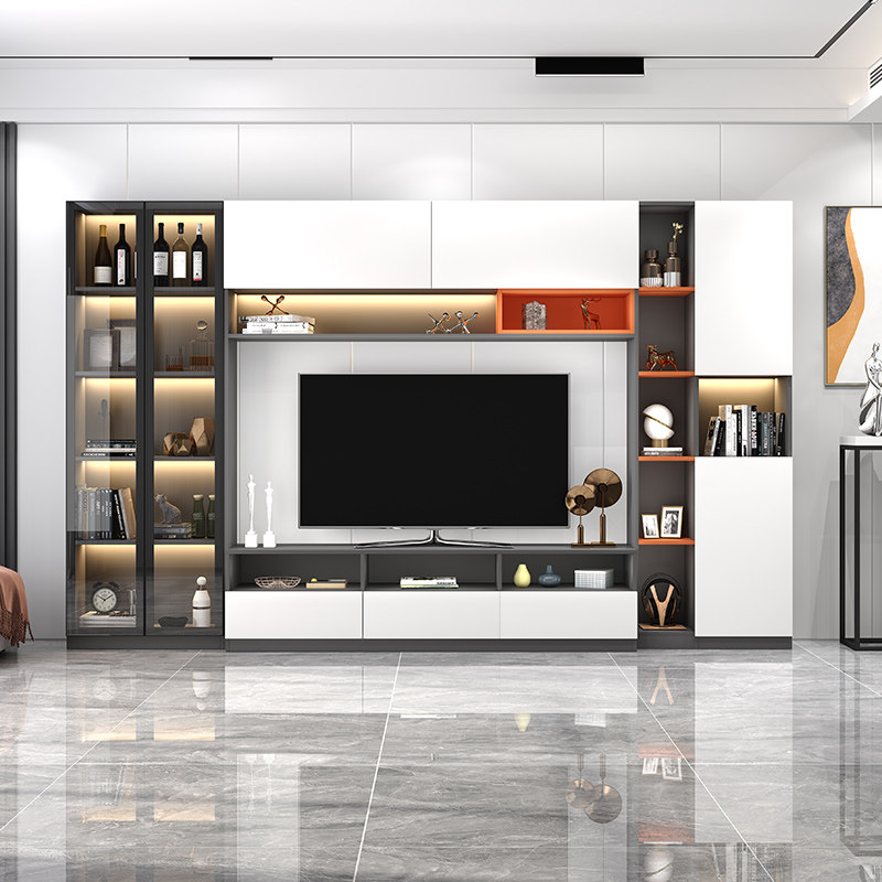 北欧电视柜背景墙一体客厅多功能组合墙柜书柜储物柜电视柜