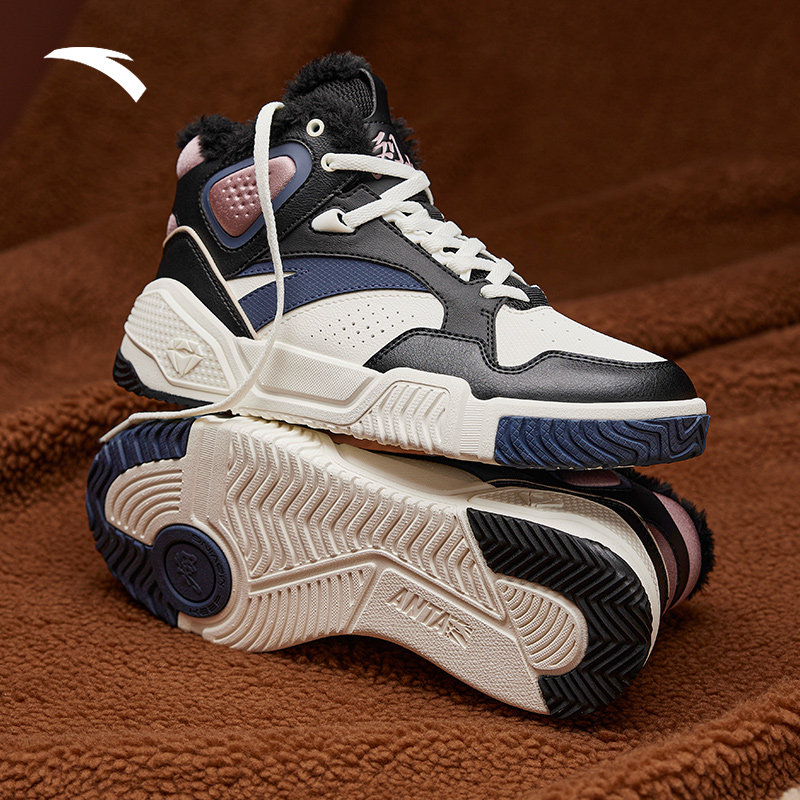 安踏烈焰棉鞋板鞋女2022冬季新款加绒保暖高帮运动休闲鞋