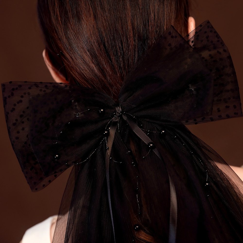 黑色复古头纱蝴蝶结写真旅拍拍照新娘头饰万圣节头纱