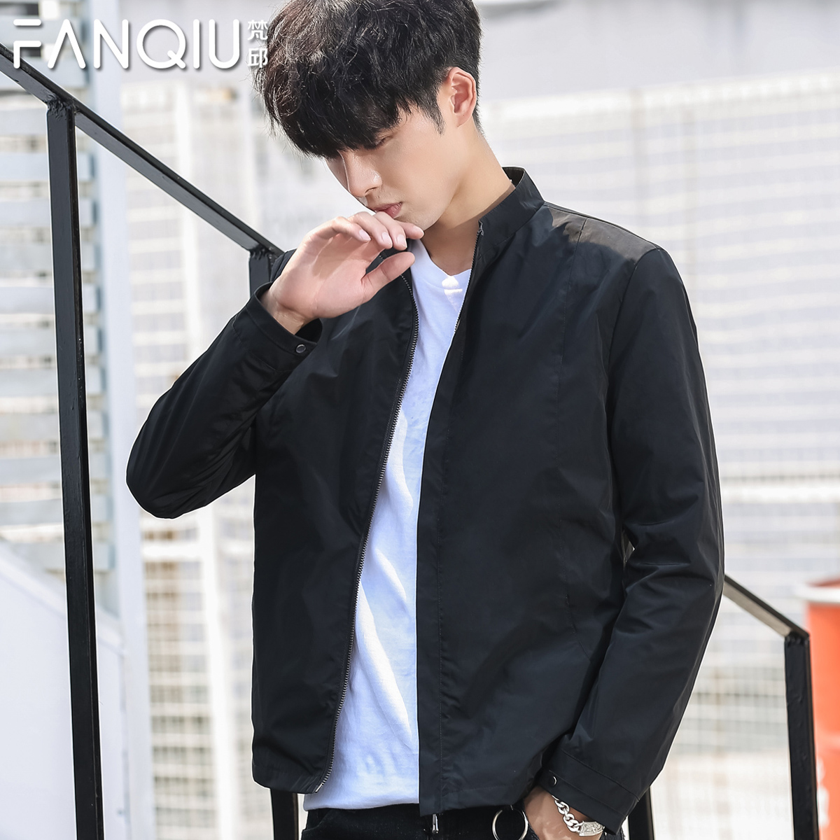 2021春秋款男装潮流男士外套修身休闲青年立领男夹克帅气纯色上衣