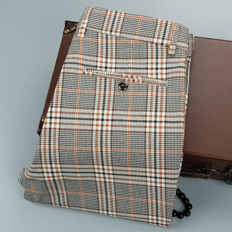 晴旭2021新款休闲裤男春季夏季修身直筒长裤子时尚欧洲站格子男裤