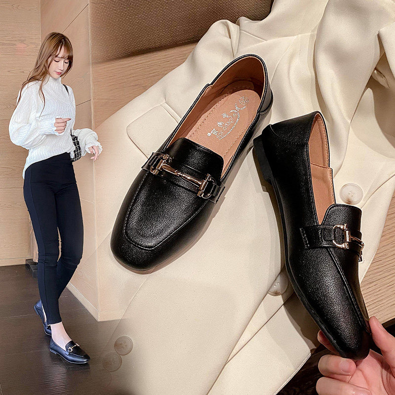 单鞋女2021年新款时尚春秋软底一脚蹬懒人女鞋春款平底百搭豆豆鞋