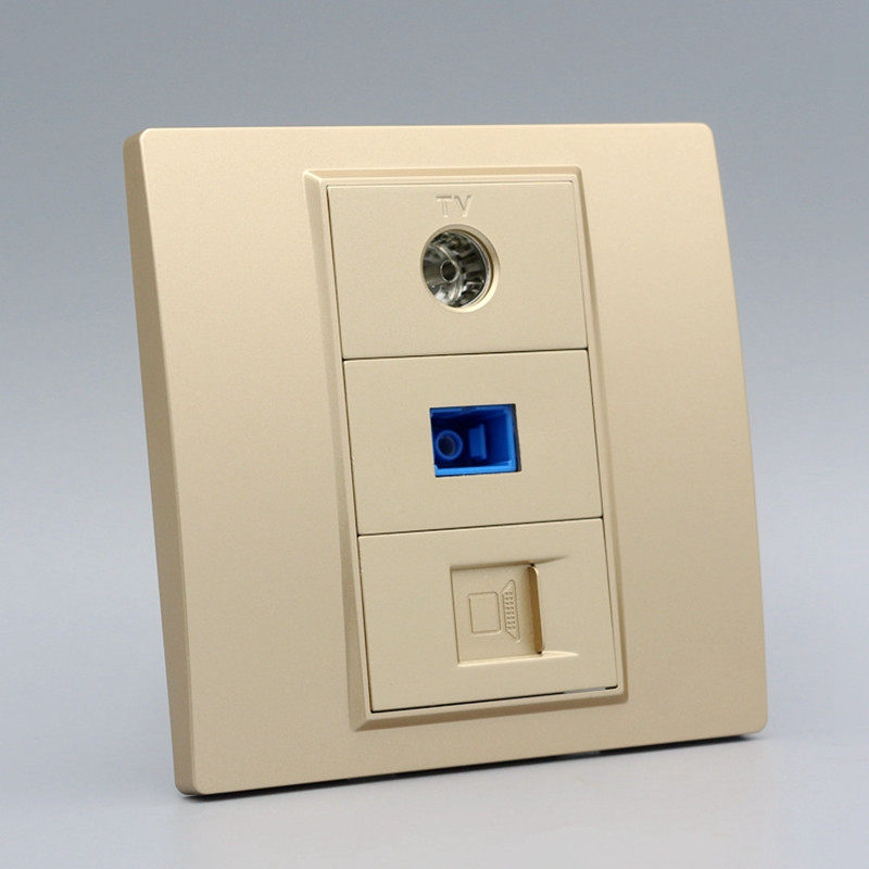 光钎网络闭路tv插座家用香槟色有线电视sc光纤电脑电视插座
