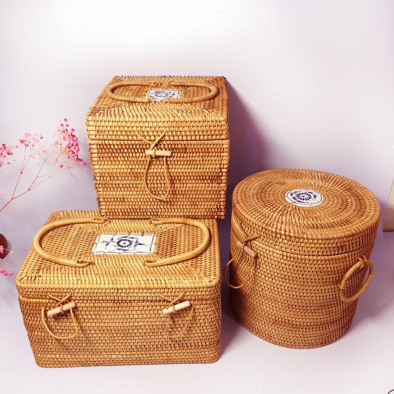 茶叶罐收纳包装盒茶桶茶饼普洱七子藤编南秋越南茶叶罐