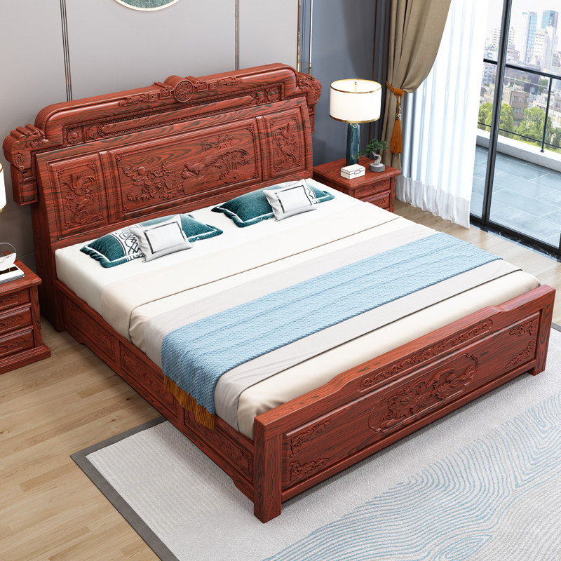 金麒盛印尼紫檀实木木床双人床18米中式主卧婚床实木床