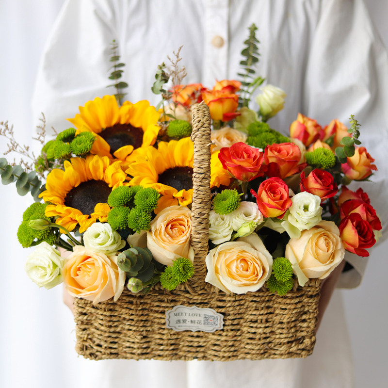 生日手提提篮花篮小玫玫瑰桌台花上上海鲜花速递鲜花速递(同城)