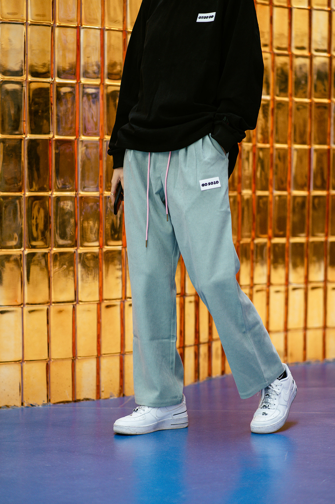 gosolo赤焰男孩中性复古百搭松紧阔腿直筒休闲休闲裤