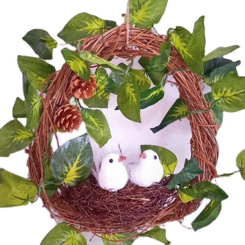 手工鸟窝鸟巢仿真小鸟鸟屋鸟蛋藤圈蛤蟆幼儿园干花
