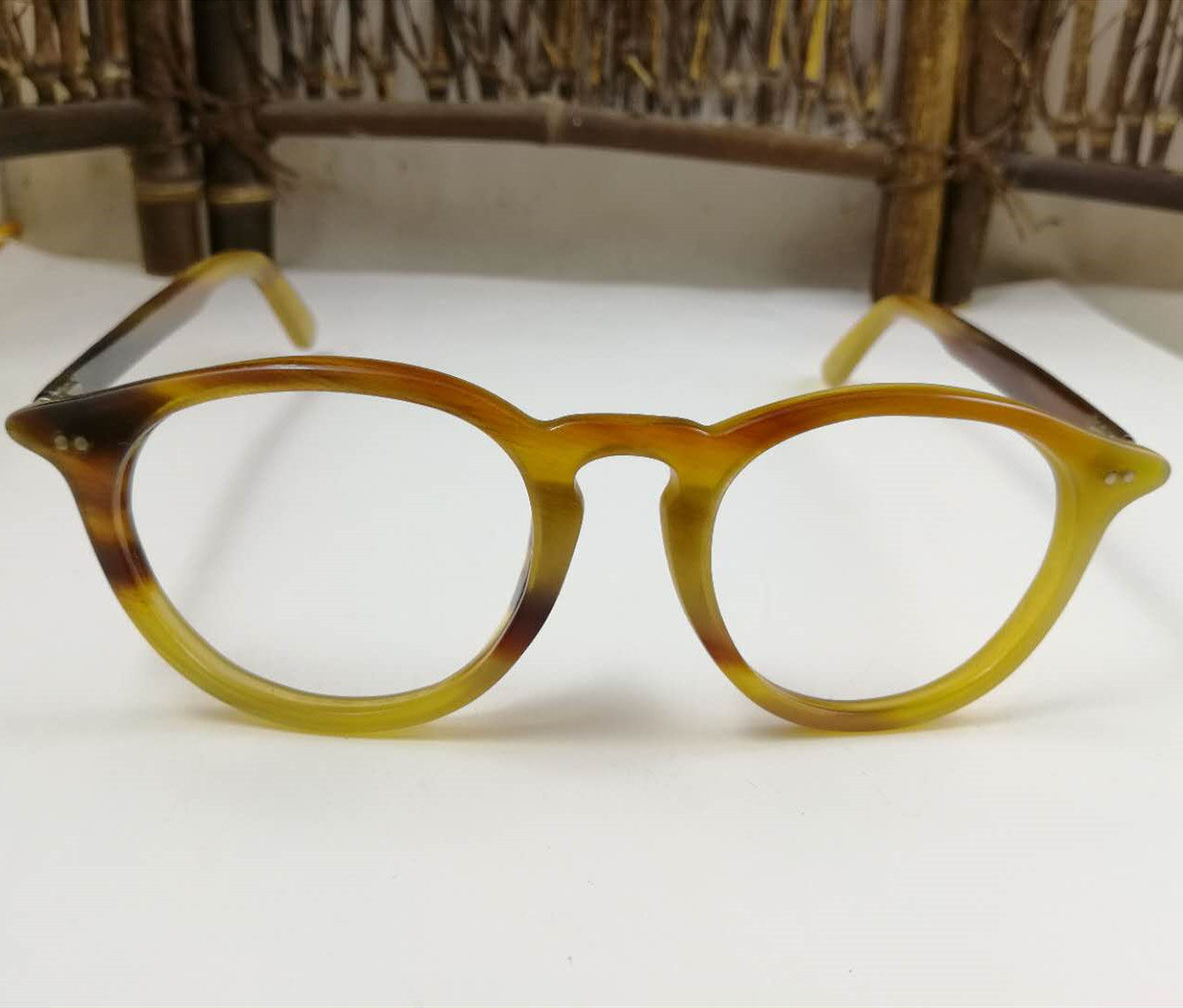 天然牦牛牛角黄金玳瑁眼镜架手工复古圆框近视眼镜架