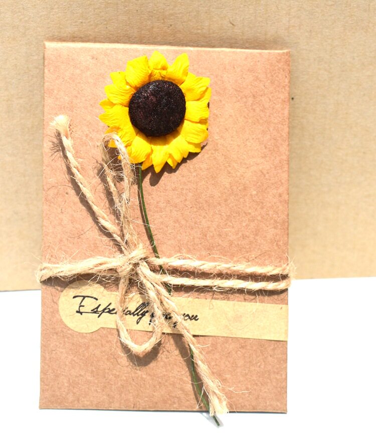 diy复古手工创意贺卡牛皮信封干花生日小卡片端午父亲感恩节贺卡