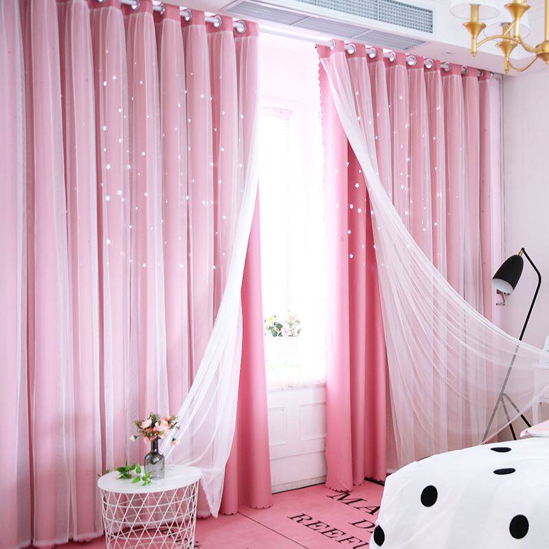 欧式遮光窗帘公主风客厅田园女孩儿童窗帘卧室梦幻粉色落地窗成品