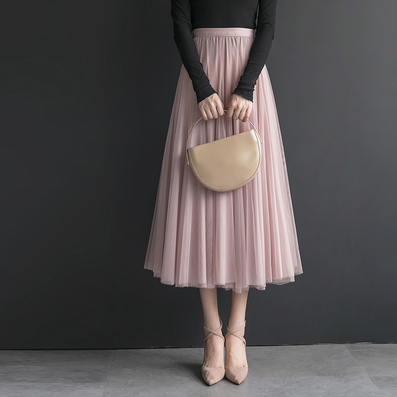 2017新款百褶裙网纱裙半身裙长裙蓬蓬秋冬季chic冬裙女裙子中长款