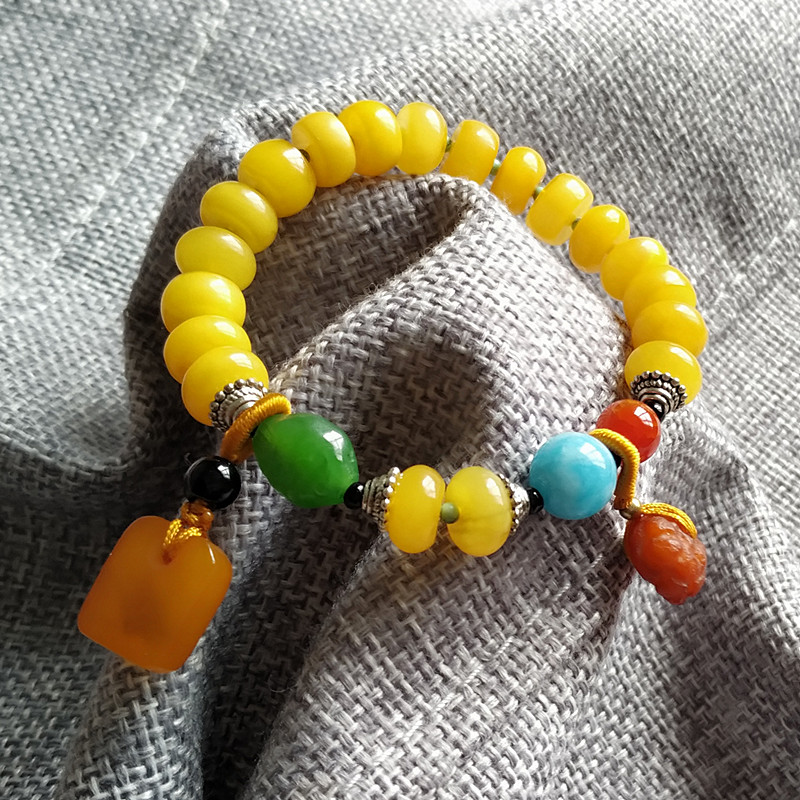 琥珀蜜蜡新款女士手串波罗的海俄料乌克兰面包圈鸡手链