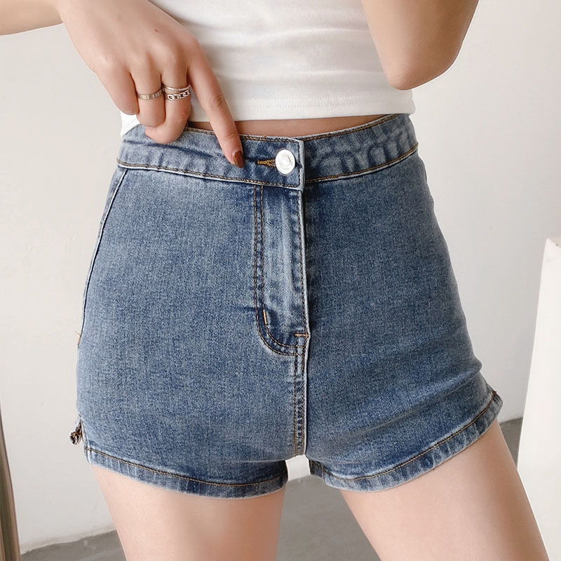美式辣妹风高腰弹力热裤夏季新款性感提臀显瘦紧身高弹牛仔短裤女