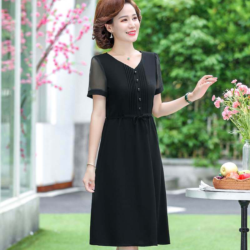 妈妈新款夏装雪纺连衣裙遮肚高贵40岁50中年洋气中老年女夏季裙子