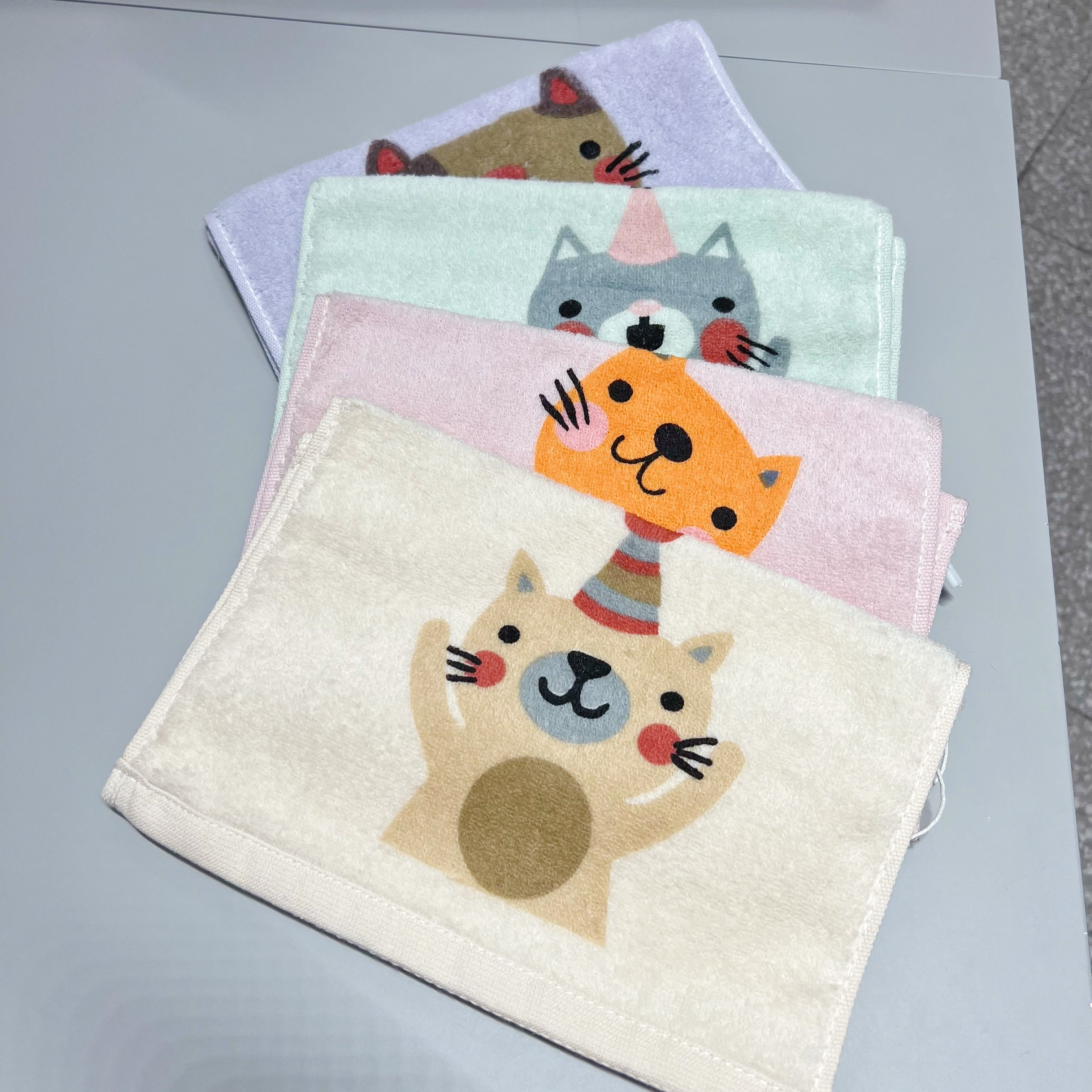 ins萌萌猫咪童趣印花毛巾纯棉儿童洗脸宝宝毛巾