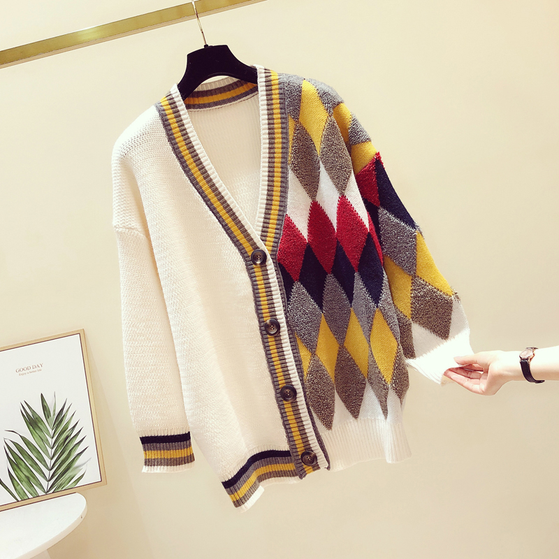 菱形冬季针织红毛网红宽松韩版新款2021提花毛衣