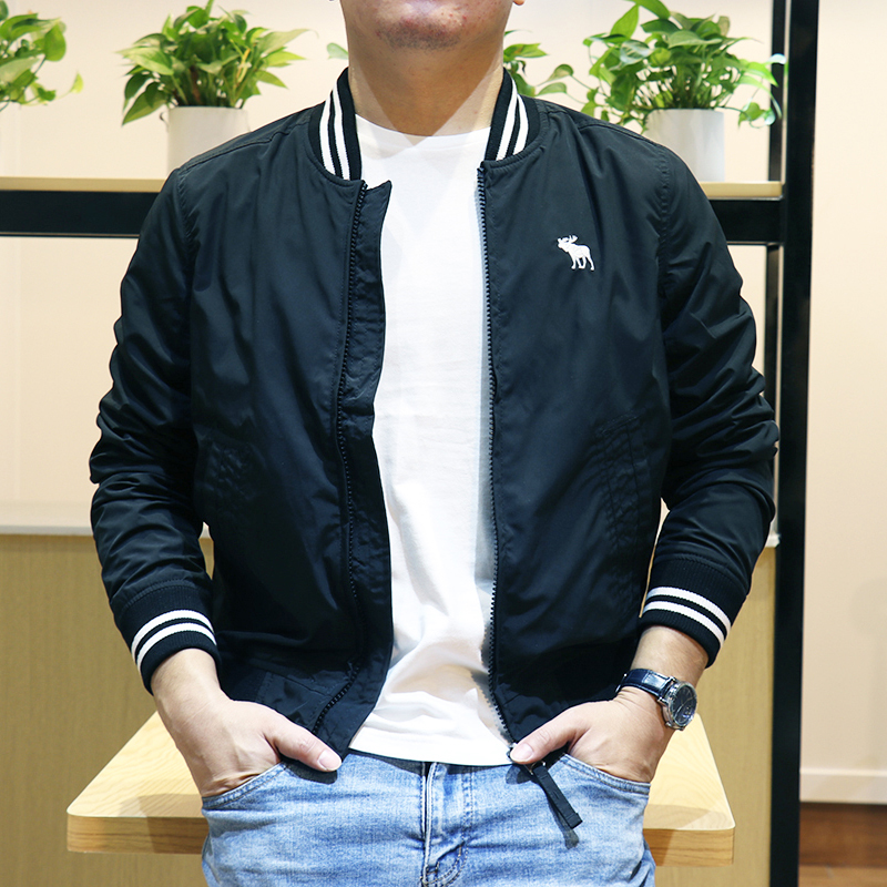 潮流百搭黑色棒球衣修身男士af拉链短款春秋季薄立领夹克帅气外套