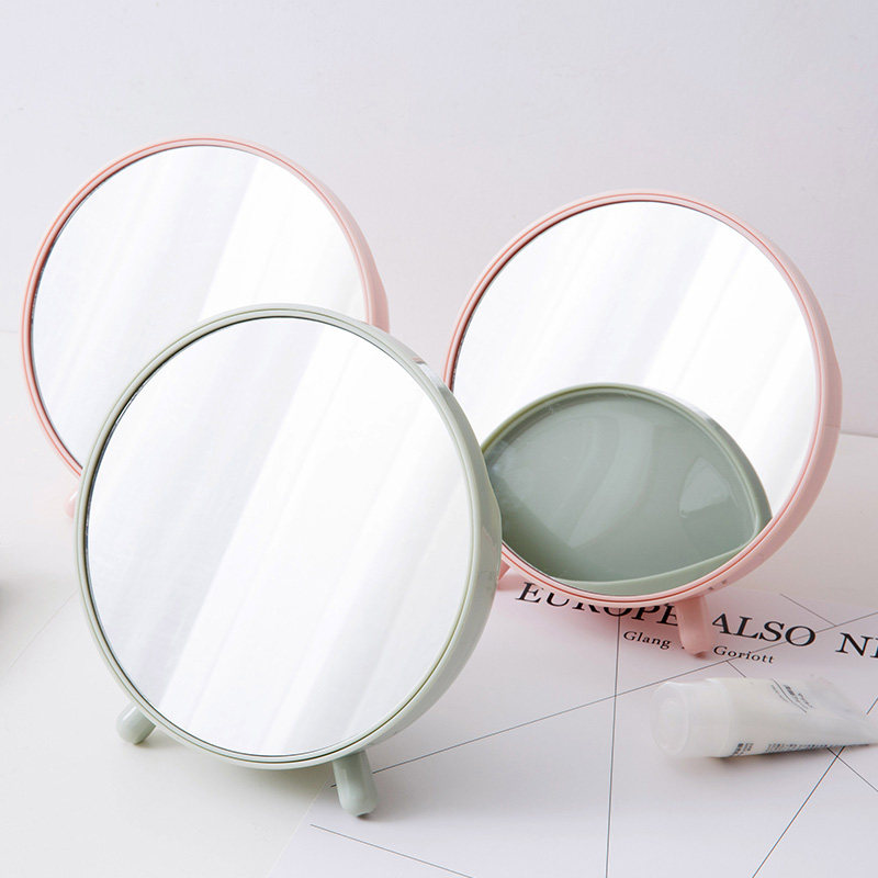 圆形梳妆镜台式桌面小镜子简约随身镜 学生便携化妆公主镜化妆镜