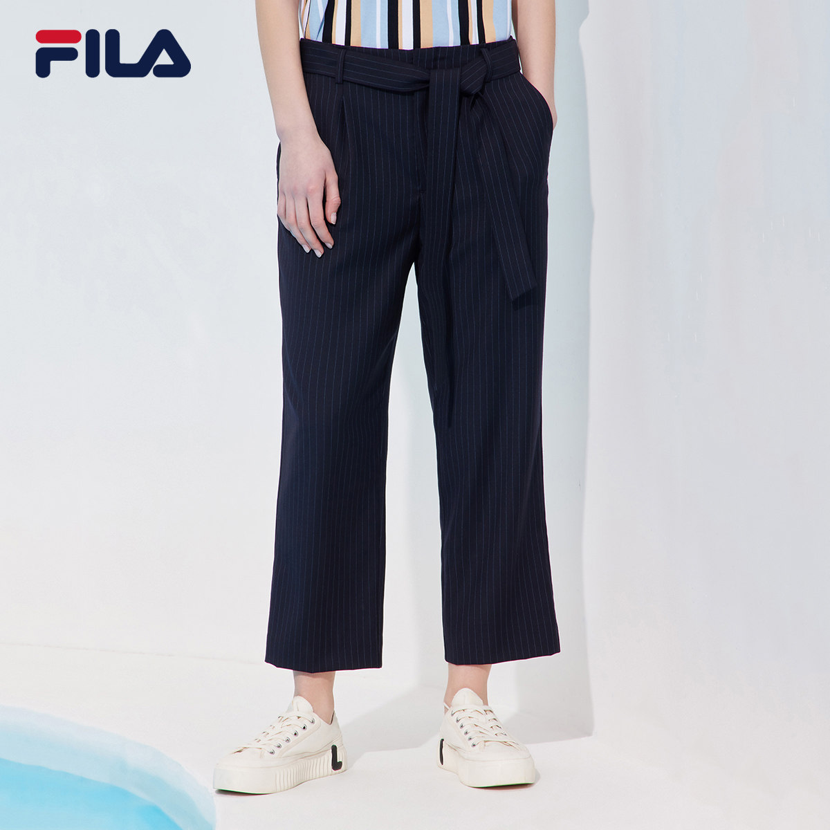 fila斐乐女士梭织长裤2021夏季新款直筒阔脚运动长裤