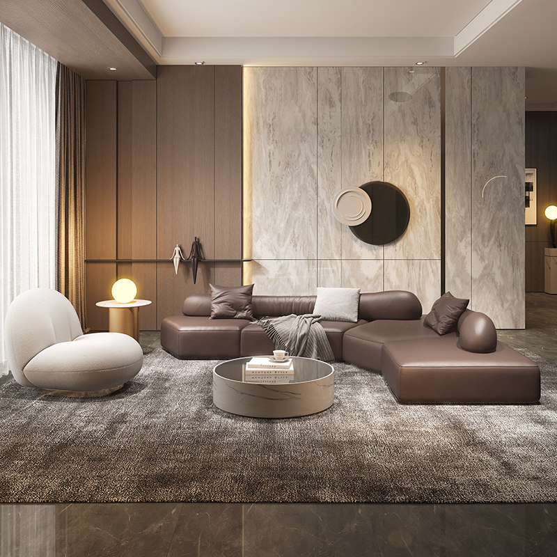 意大利轻奢真皮沙发现代简约客厅设计师异形转角北欧极简沙发家具