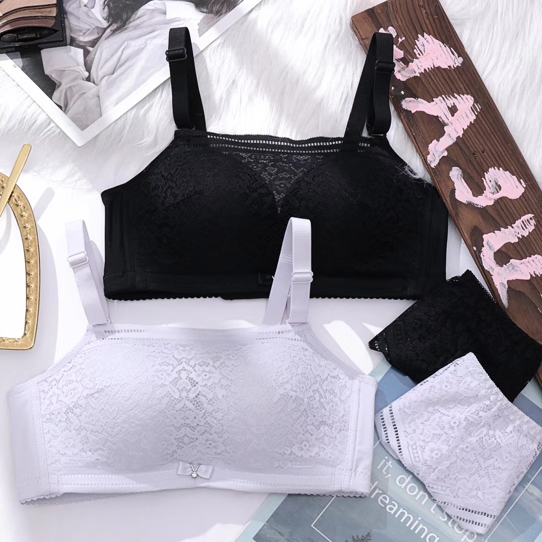 2件装薄款樱花蕾丝走光裹胸抹胸少女女士文胸文胸套装