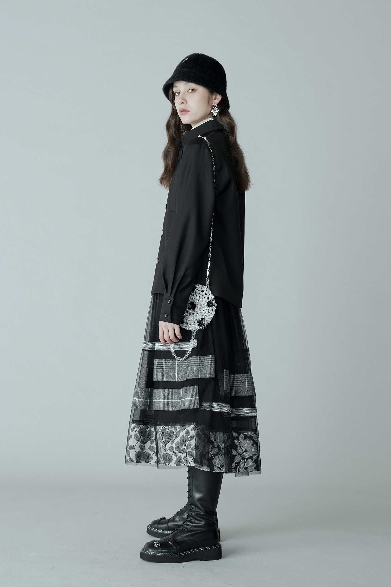 annomundi重工拼布大摆纱裙设计小众高腰中长半身半身裙