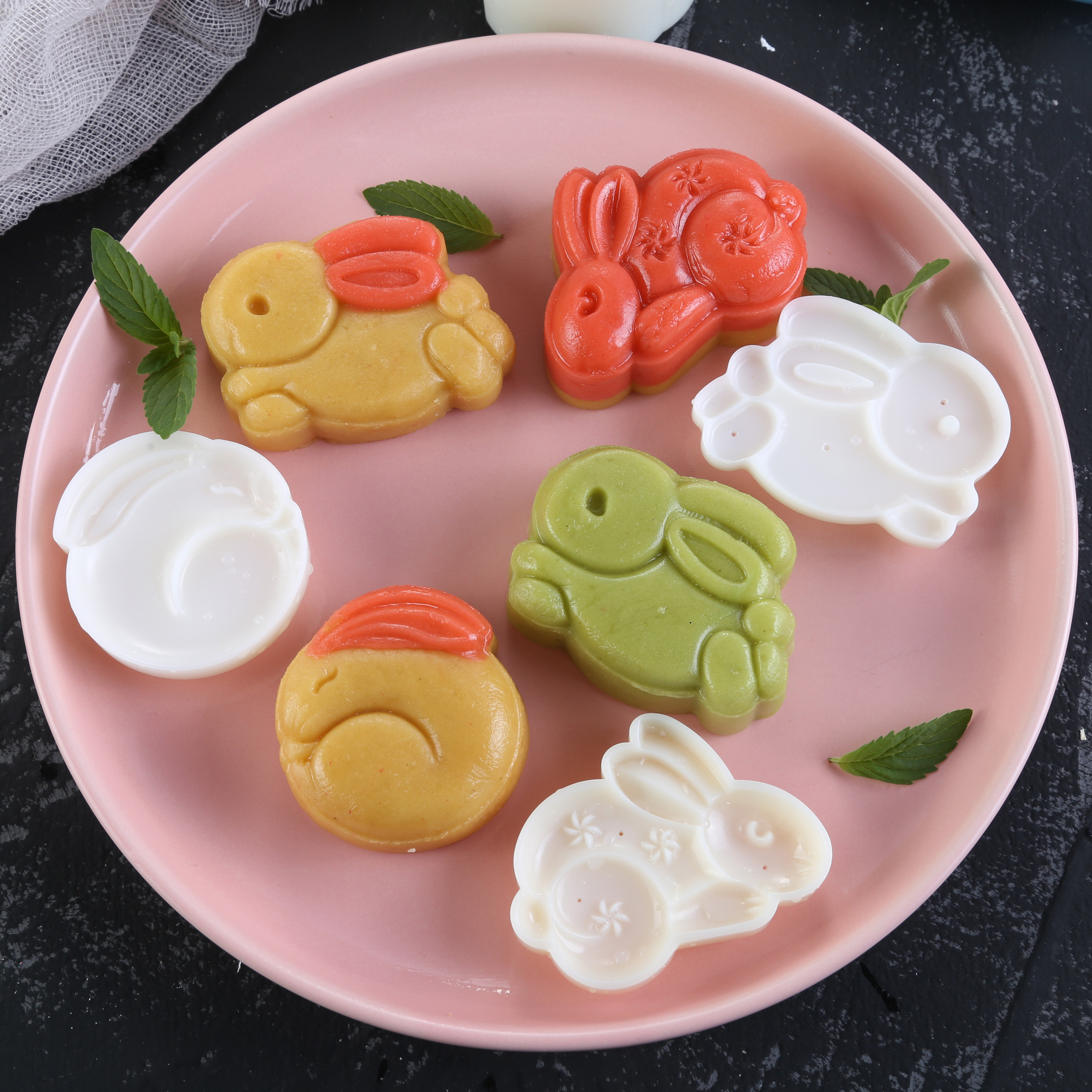 广式手压式制作可爱爱萌兔子绿豆冰皮月饼模具烘焙模具