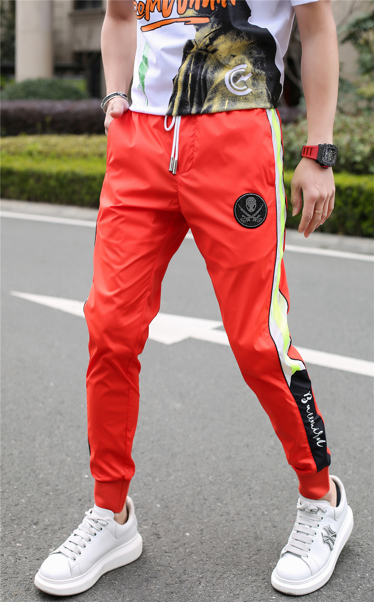 男士2022夏季新款时尚潮流束脚网红运动裤彩色修身帅气休闲裤男潮