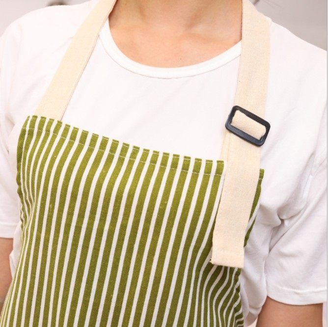 可爱日系系带可调家用厨房防污半身围腰布艺时尚透气条纹棉麻围裙