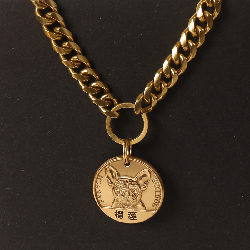 大型狗牌狗链纯铜防咬挂脖铁链金毛项链法斗挂饰