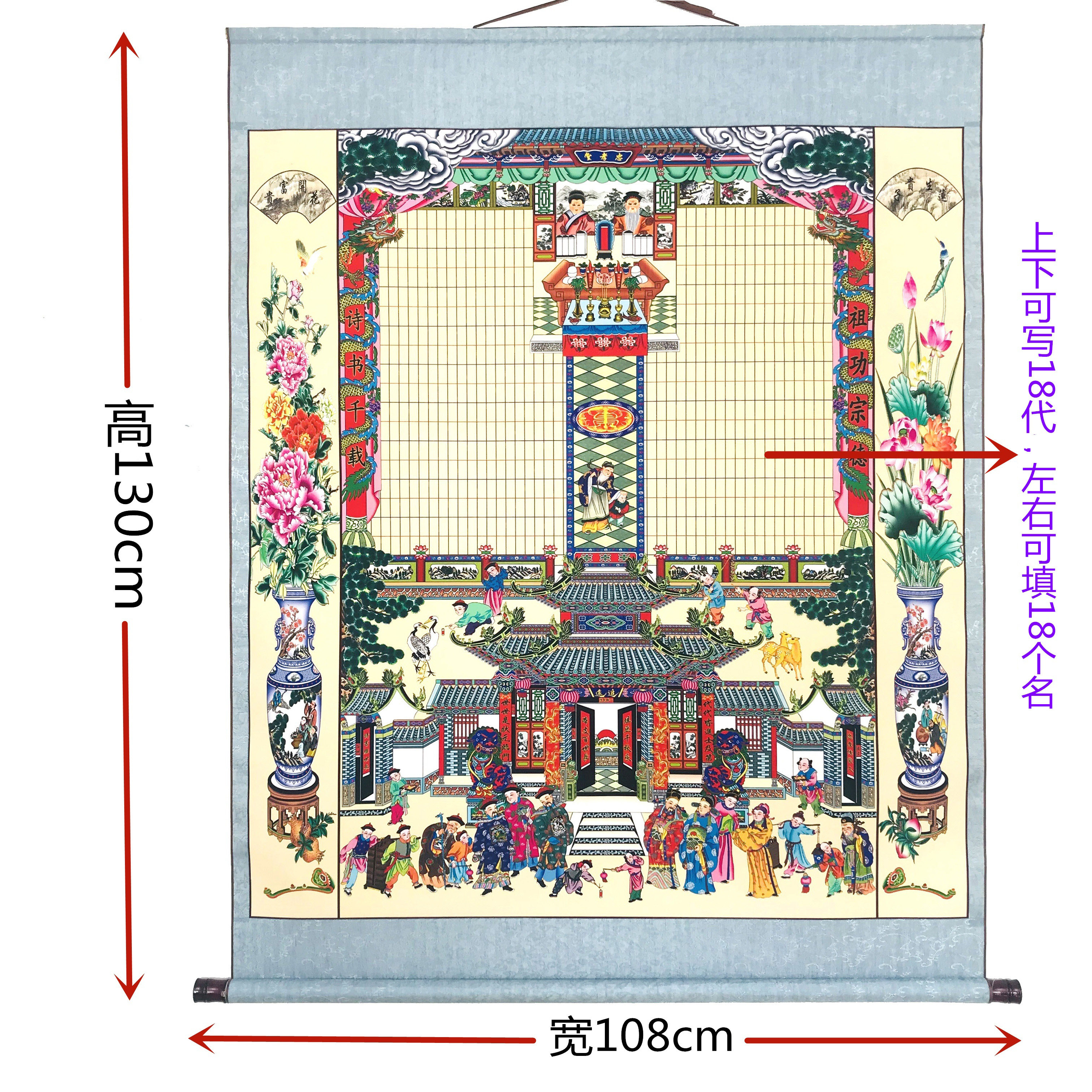 连体家堂轴供奉老祖祖先家谱族谱宗谱谱图布料年画