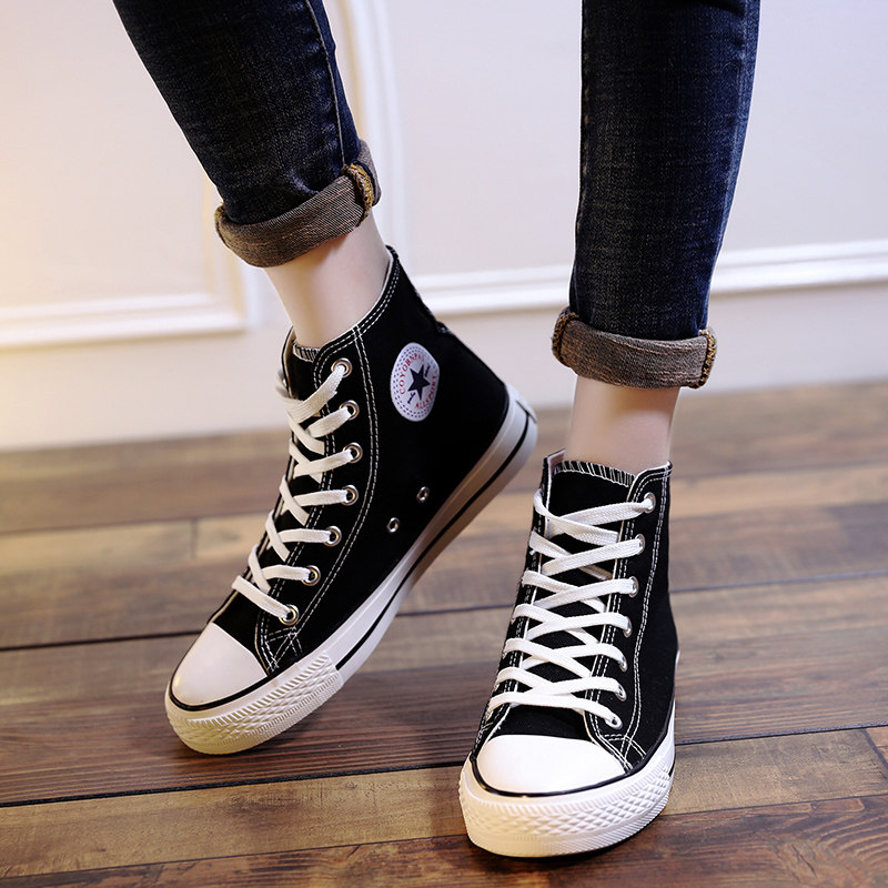 黑色高帮帆布女鞋ulzzang韩版ins潮鞋新款2020年春季百搭板鞋鞋子