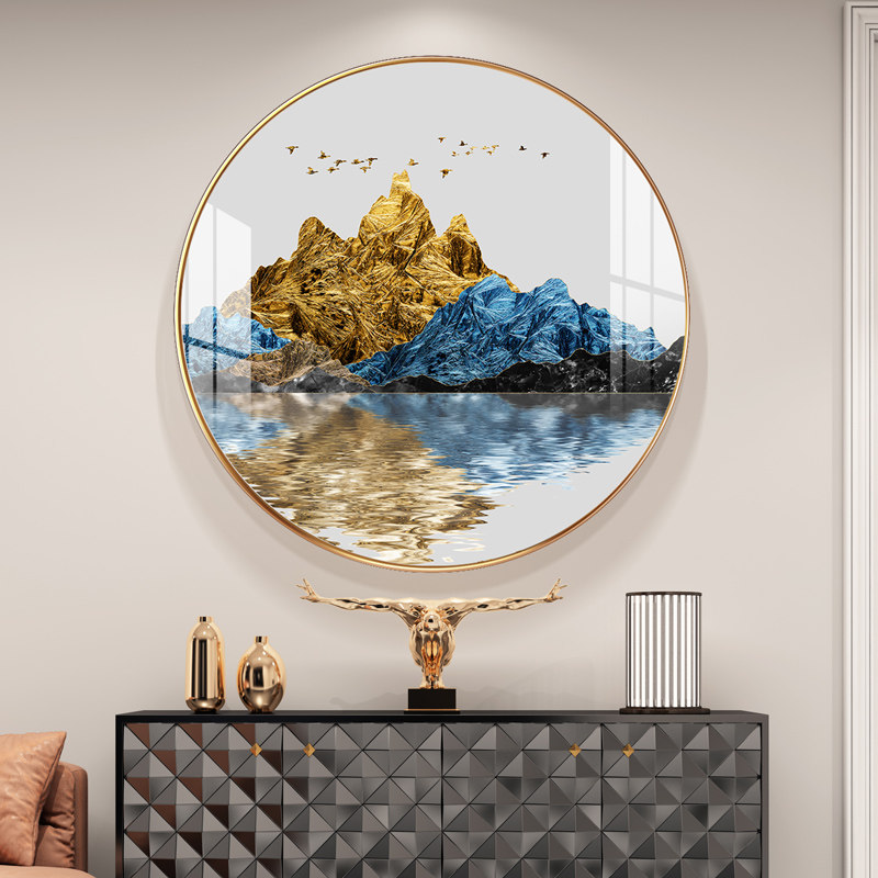 新中式玄关墙壁过道走廊现代简约圆型挂画轻奢瓷画现代装饰画