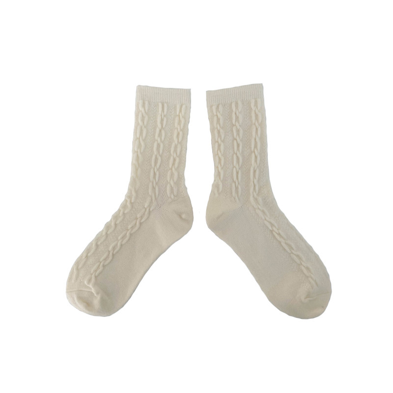 麻花纹羊毛中筒袜sakuragirl羊毛腈纶双重温暖发热保暖女袜