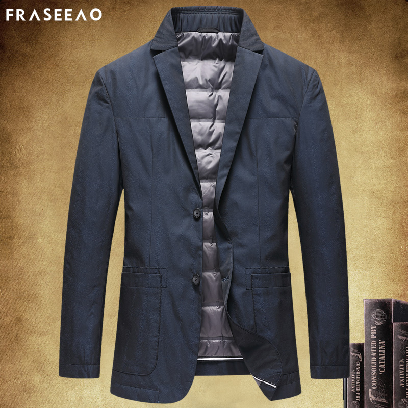 轻薄款短款羽绒服男士西服秋冬新款加厚商务修身休闲品牌西装外套