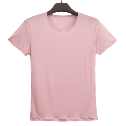夏季真丝面料汗衫女宽松休闲体恤短款女士桑蚕丝圆领短袖t恤