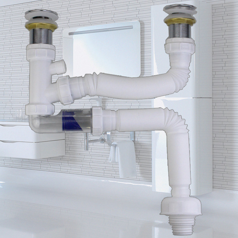 潜水艇双面面盆浴室柜省空间下水管洗手排水管三通脸盆脸盆配用件