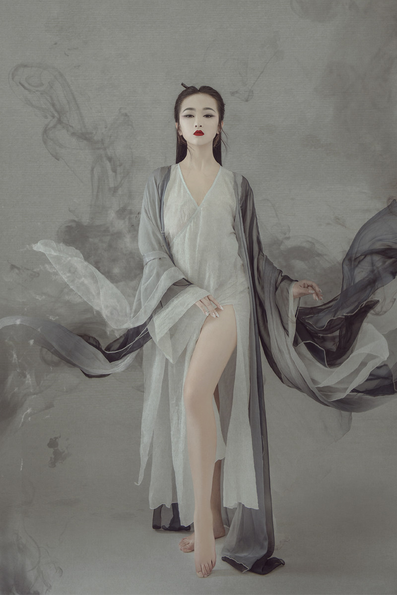 女古装影楼摄影写真主题唐装汉服性感唯美水墨走秀演出服装半墨